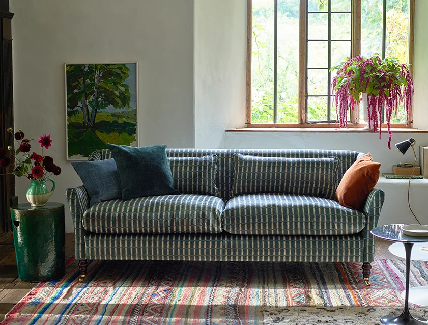 Cromer 3 Seater Sofa in V&A Threads of India Opulent Velvets Ikat Mirage Hunter_tablet